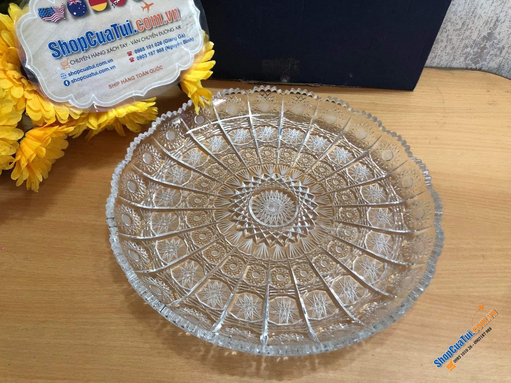 Đĩa pha lê mài Bohemia M57 hoa văn 35 cm đẹp kiêu sa, tính tế đến từng chi tiết