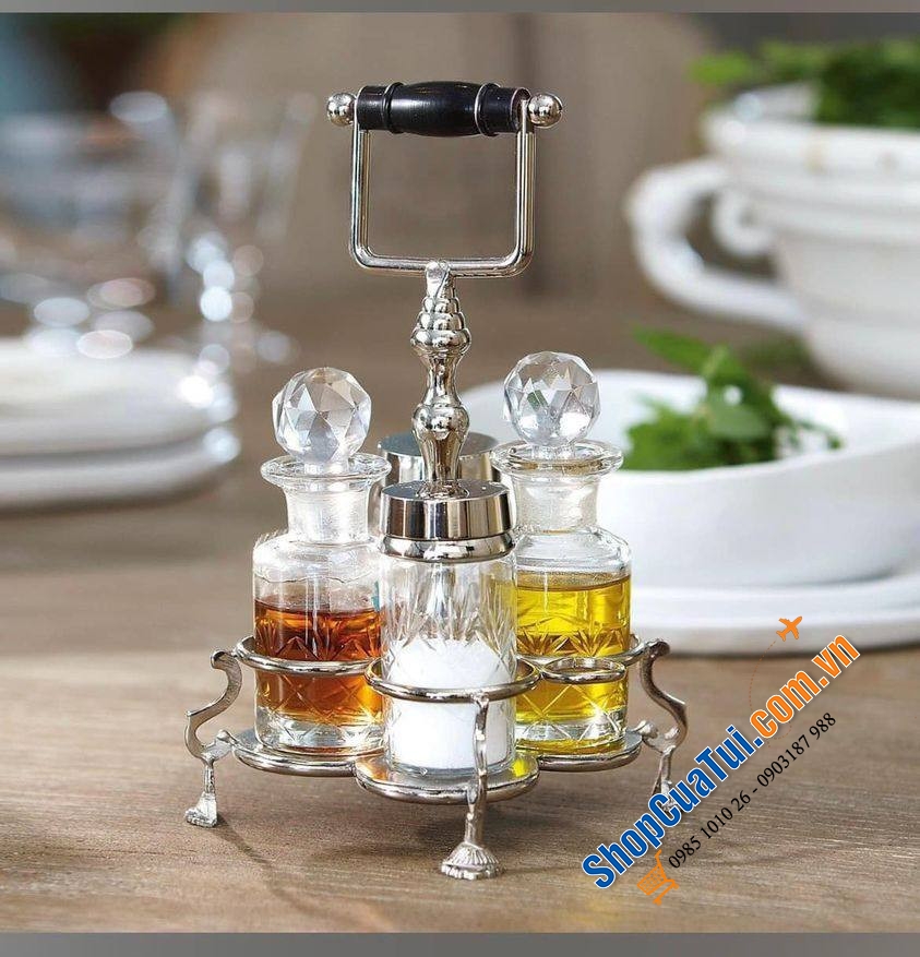 SET 4 LỌ GIA VỊ DẦU DẤM ĐẲNG CẤP CỦA LOBERON - Phong cách châu Âu cổ điển siêu đẹp