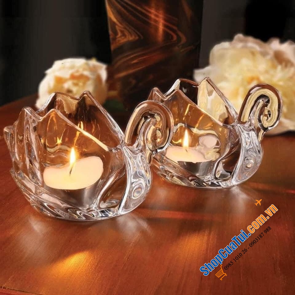 Sét 2 chân nến pha lê thiên nga Goldinger xinh ơi là xinh 12x 8,3cm