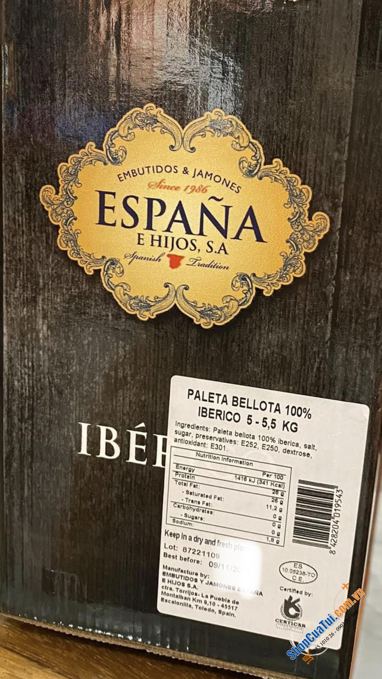 ĐÙI HEO ĐEN BELLOTA  100% IBERICA thương hiệu nổi tiếng ESPANA -  TEM ĐEN cao cấp  nhất THẾ GIỚI  -  JAMON ĐÙI HEO MUỐI NGUYÊN XƯƠNG 5-5,5kg