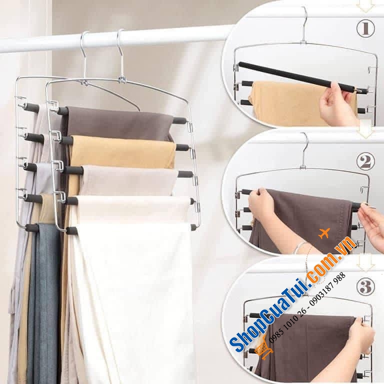 Set móc treo quần treo khăn siêu tiết kiệm diện tích SONGMICS - loại 3 layer