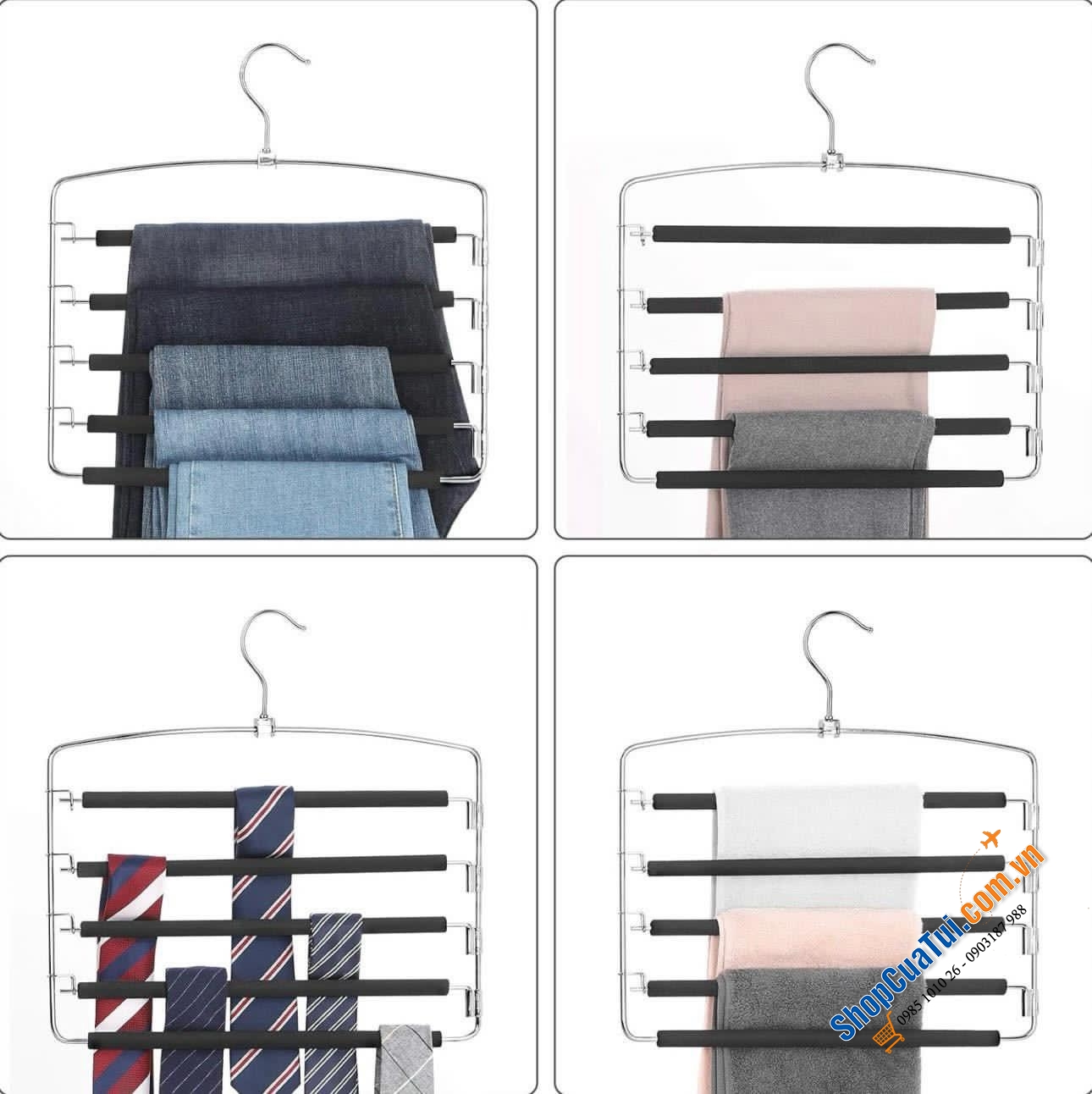 Set móc treo quần treo khăn siêu tiết kiệm diện tích SONGMICS - loại 3 layer