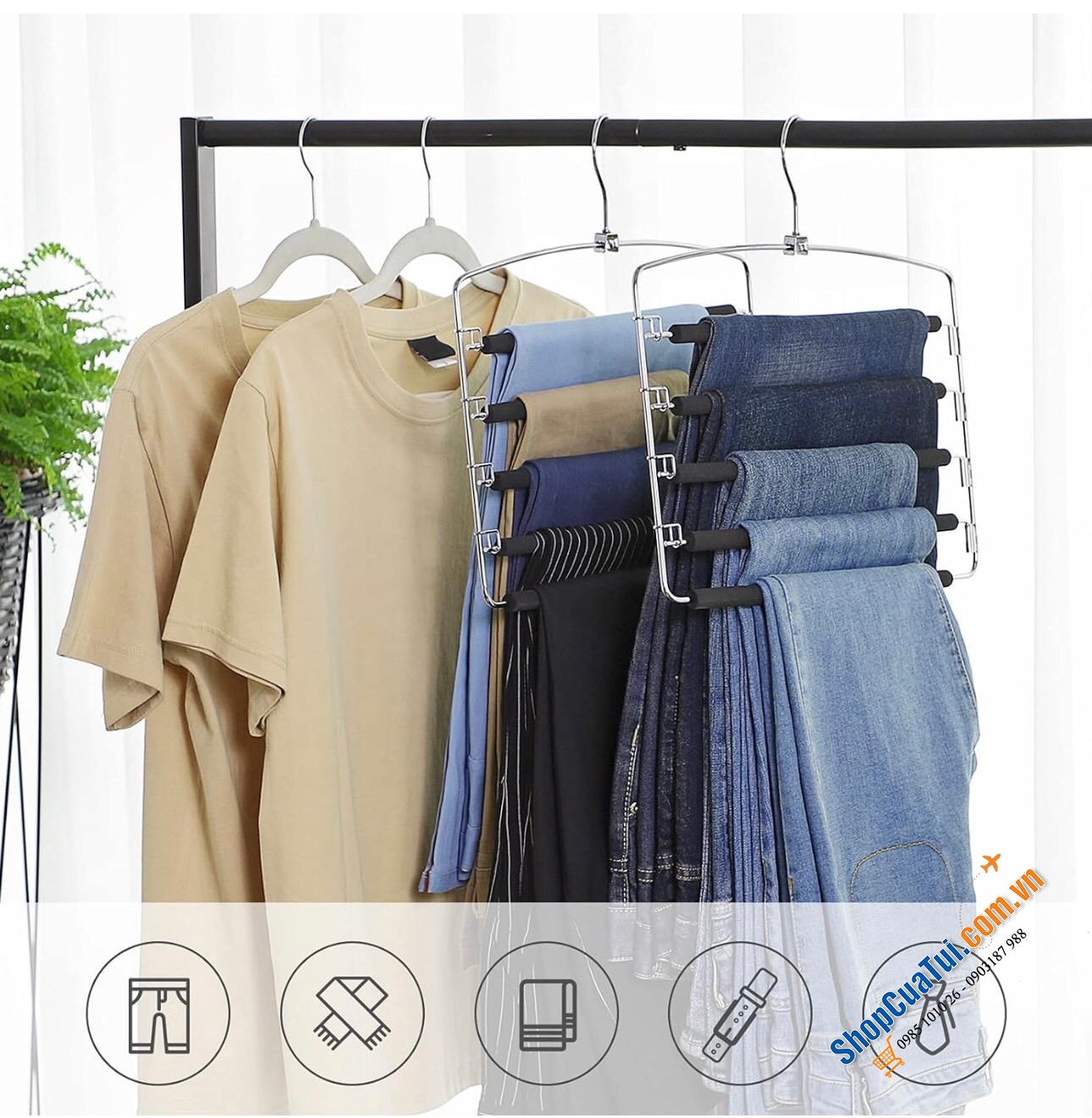 Set móc treo quần treo khăn siêu tiết kiệm diện tích SONGMICS - loại 3 layer