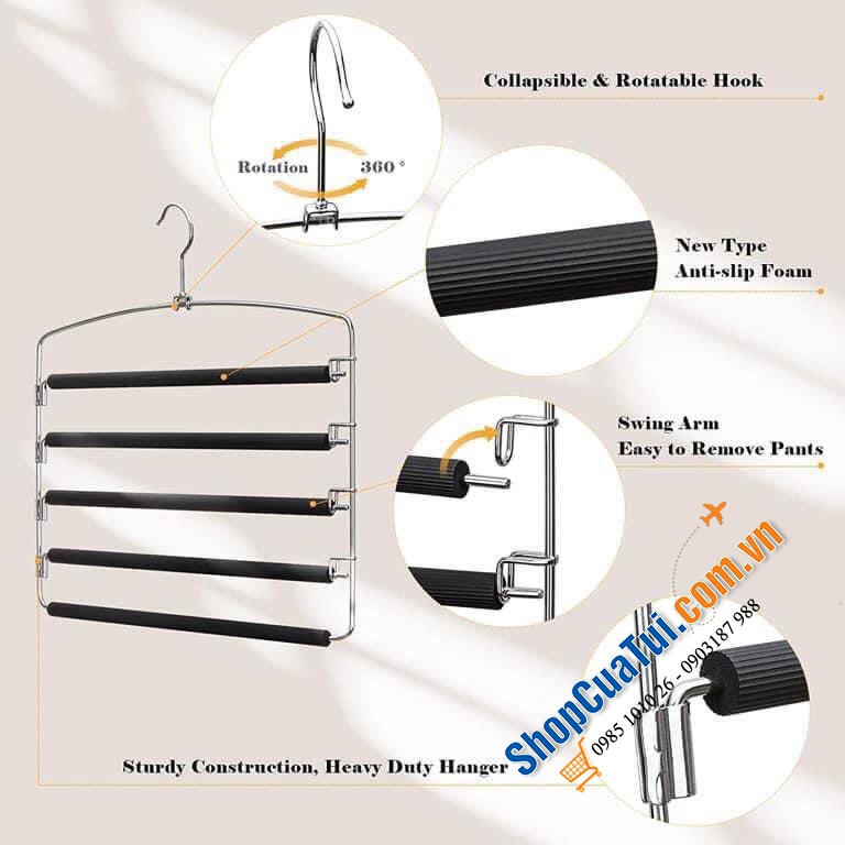 Set móc treo quần treo khăn siêu tiết kiệm diện tích SONGMICS - loại 3 layer