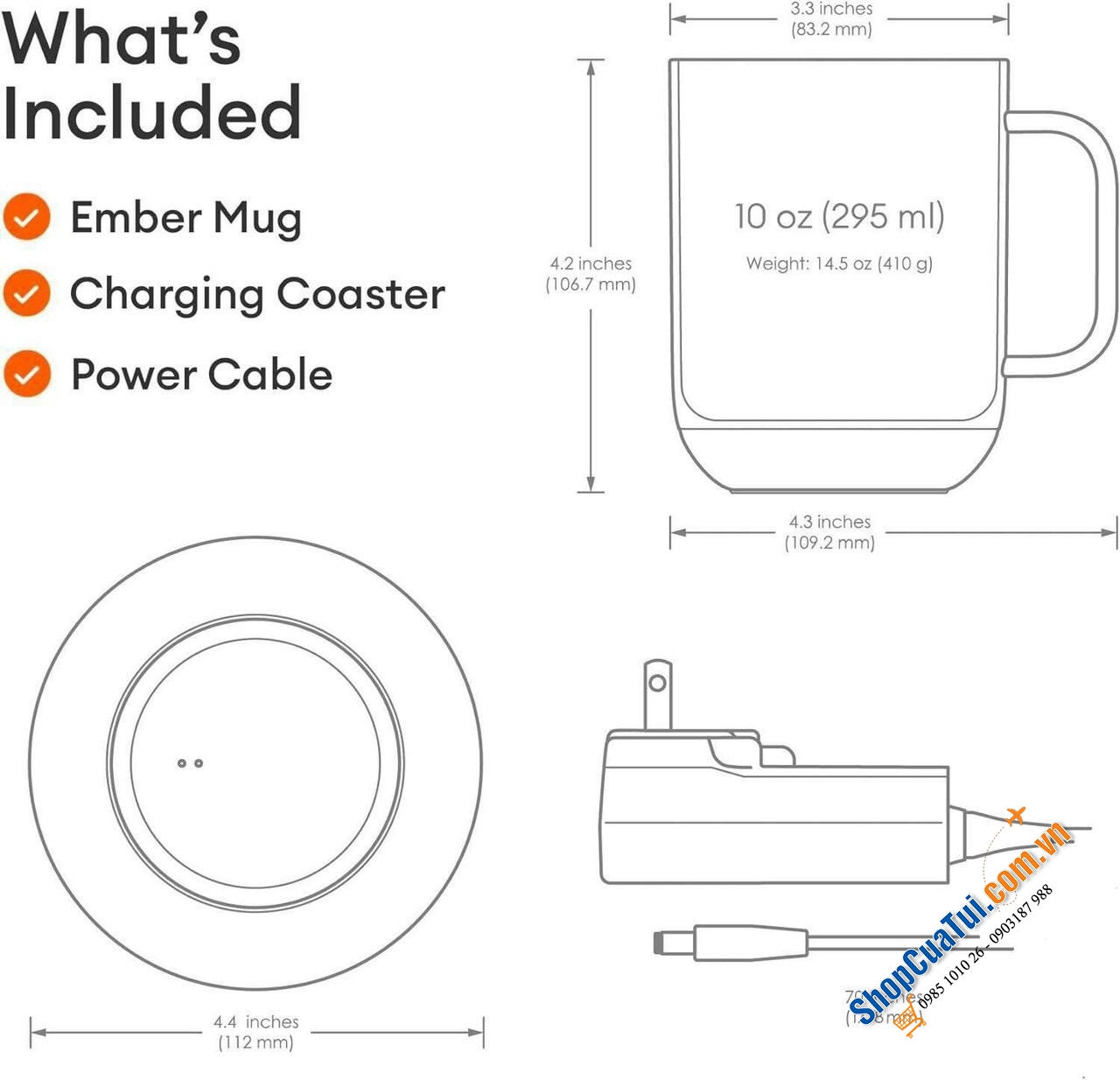 CỐC TRÀ, CAFE THÔNG MINH KIỂM SOÁT NHIỆT ĐỘ EMBER 2 dung tích 295ml