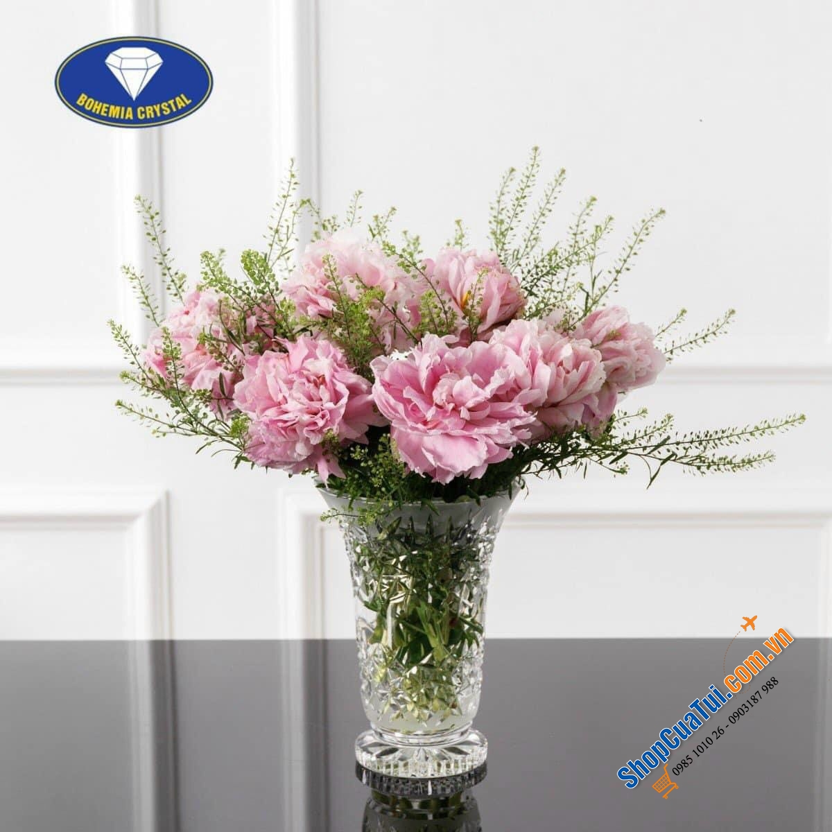 LỌ HOA PHA LÊ BOHEMIA 25cm bày gì cũng sang, đẹp trên bàn ăn, bàn tiệc, bàn trà - thuộc dòng pha lê mài