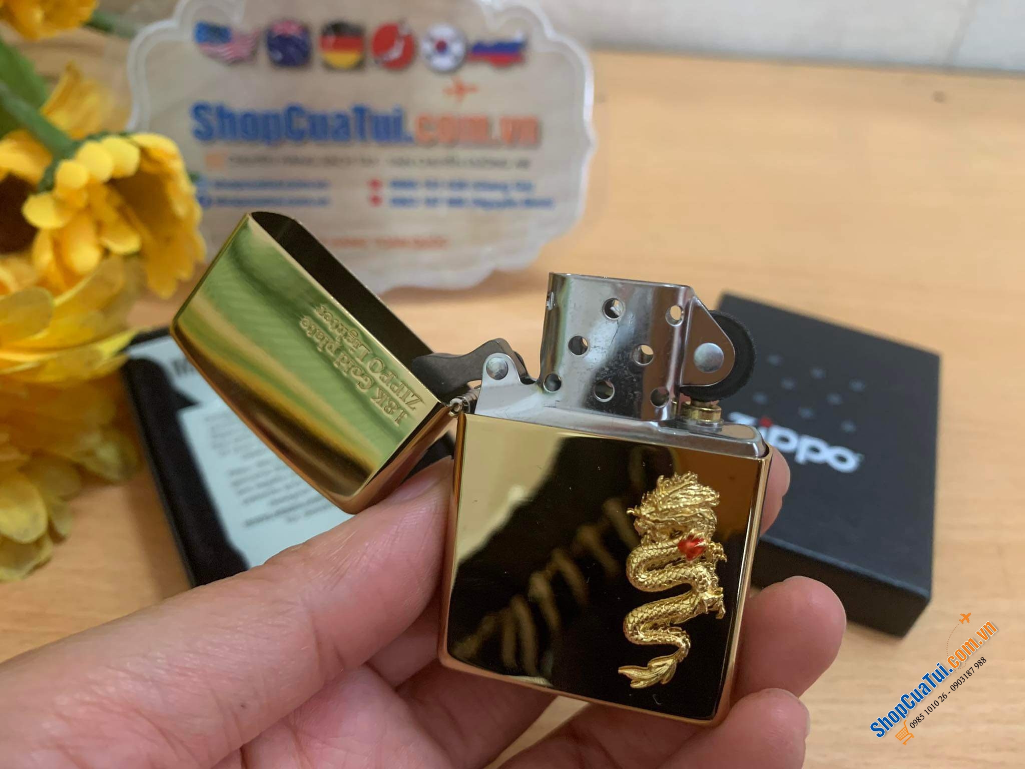 BẬT LỬA ZIPPO RỒNG MẠ VÀNG 18k SANG XỊN - CHÀO ĐÓN NĂM GIÁP THÌN 2024 - Made in USA
