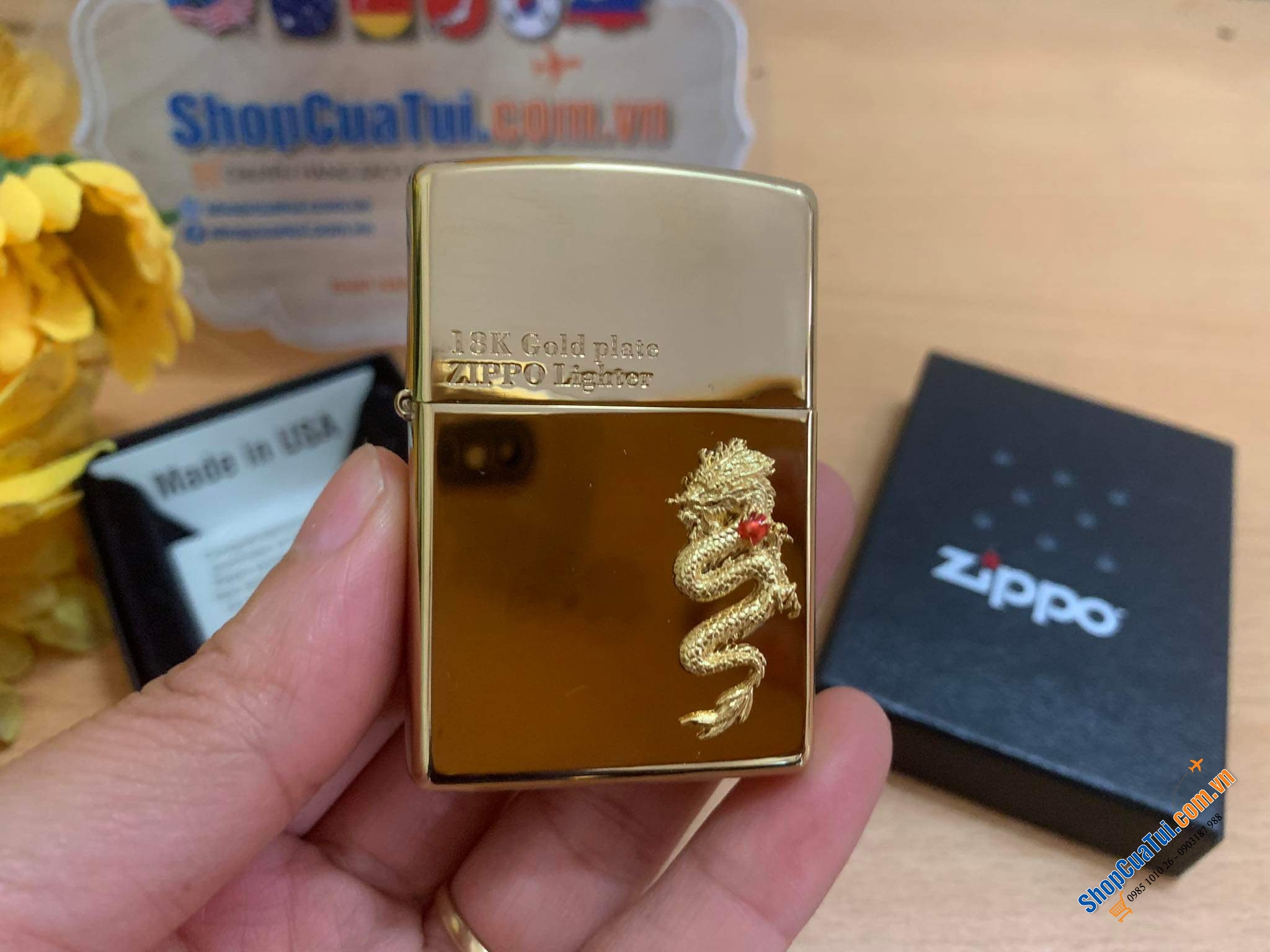 BẬT LỬA ZIPPO RỒNG MẠ VÀNG 18k SANG XỊN - CHÀO ĐÓN NĂM GIÁP THÌN 2024 - Made in USA