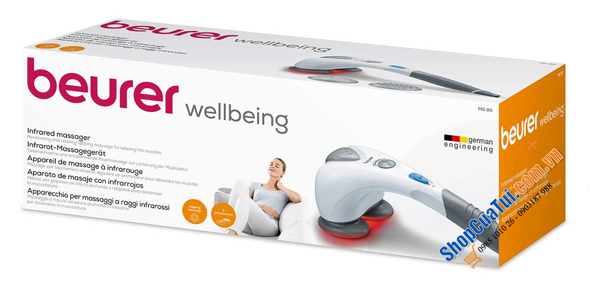 MÁY MASSAGE CẦM TAY BEURER MG80 có hồng ngoại kèm 2 đầu massage rời