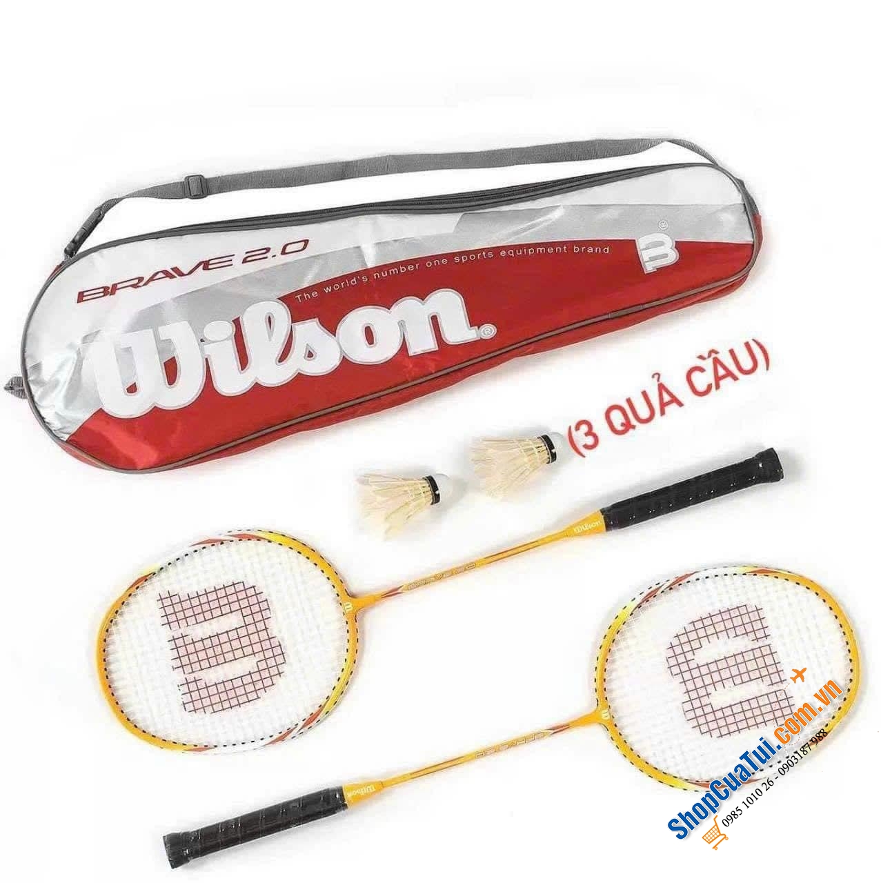 Bộ vợt cầu lông Wilson Badminton phiên bản mới Brave 2.0 (2 màu đỏ và vàng) hàng hiệu xịn & chất