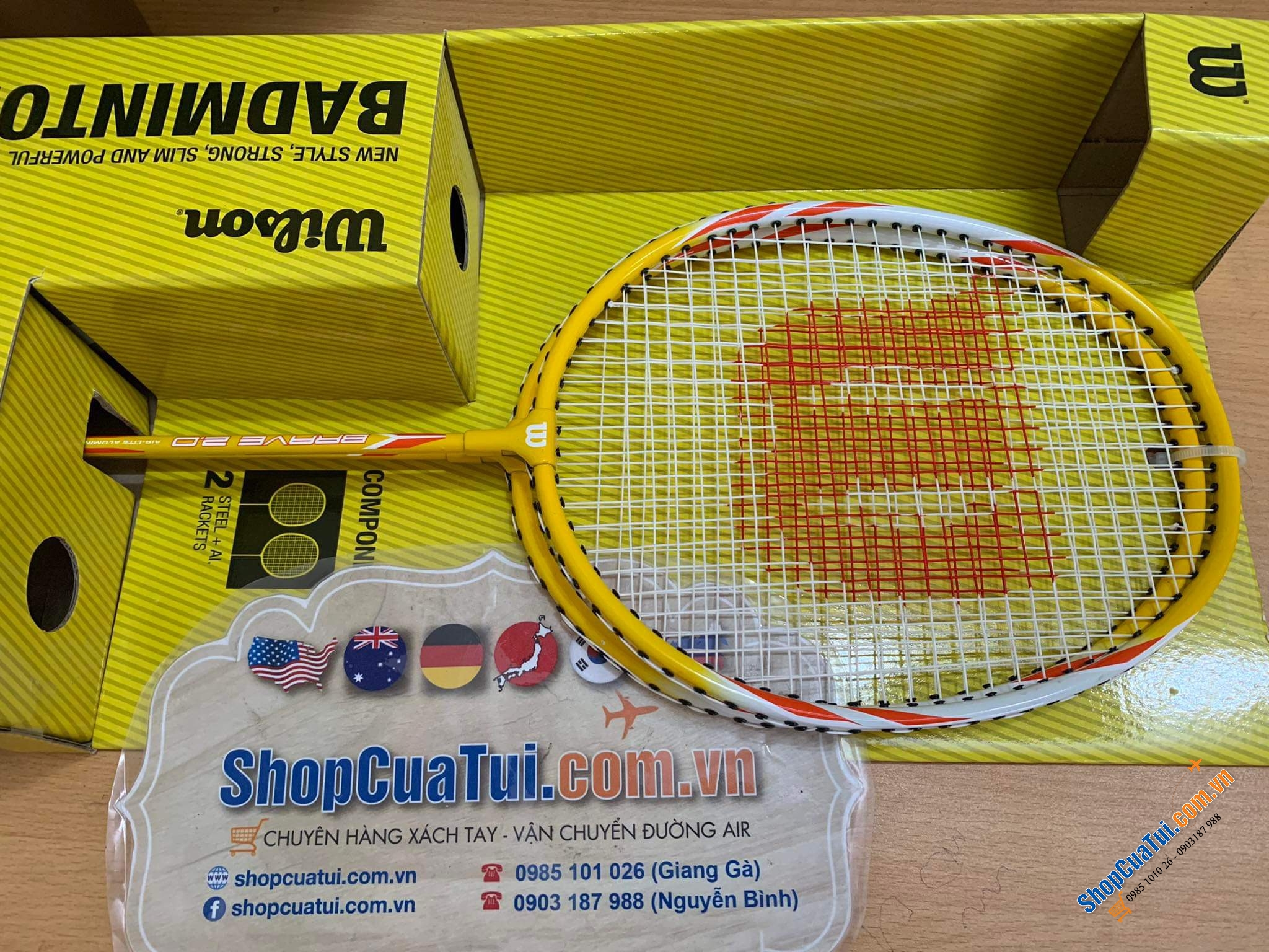 Bộ vợt cầu lông Wilson Badminton phiên bản mới Brave 2.0 (2 màu đỏ và vàng) hàng hiệu xịn & chất