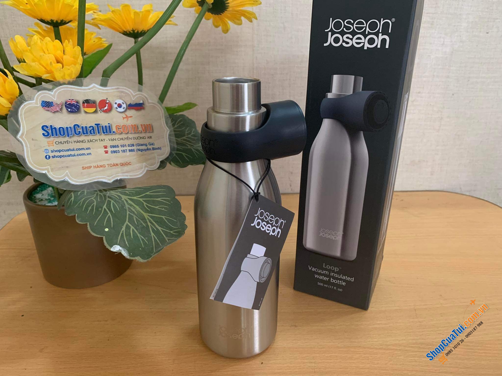 Bình giữ nhiệt Joseph Joseph Loop 500ml màu cam hồng hoặc inox