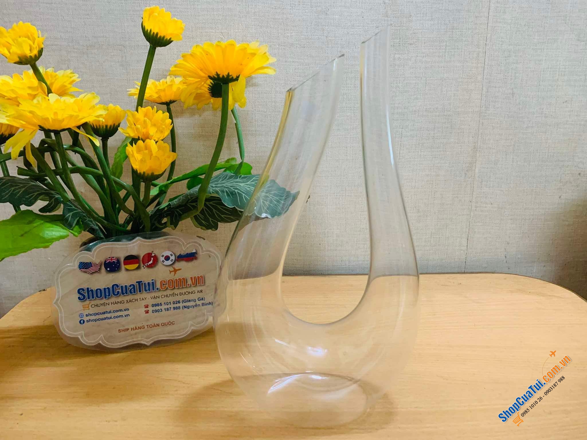 BÌNH LẮC CHỮ U 33CM dung tích 1500ml - bình thở rượu vang RONA - Made in SEC