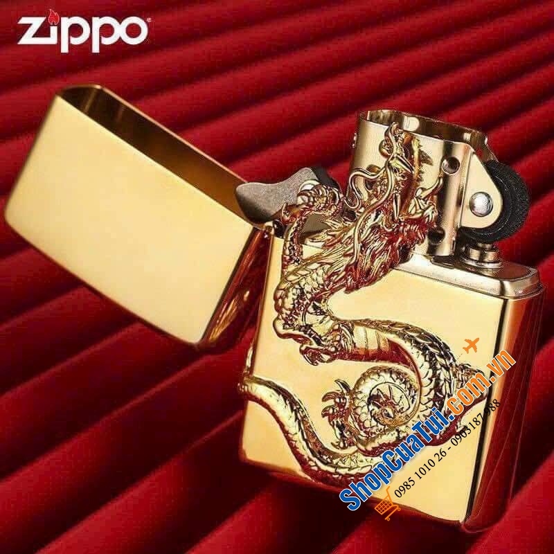 Bật lửa Zippo rồng vàng 3D trong bộ sưu tập 12 con giáp Châu Á tuyệt đẹp - Made in USA - tượng trưng cho quyền lực, danh dự, thành công