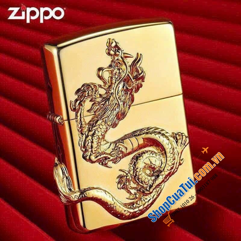 Bật lửa Zippo rồng vàng 3D trong bộ sưu tập 12 con giáp Châu Á tuyệt đẹp - Made in USA - tượng trưng cho quyền lực, danh dự, thành công