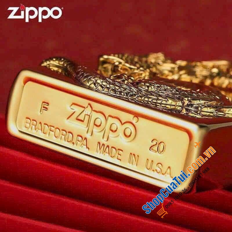 Bật lửa Zippo rồng vàng 3D trong bộ sưu tập 12 con giáp Châu Á tuyệt đẹp - Made in USA - tượng trưng cho quyền lực, danh dự, thành công