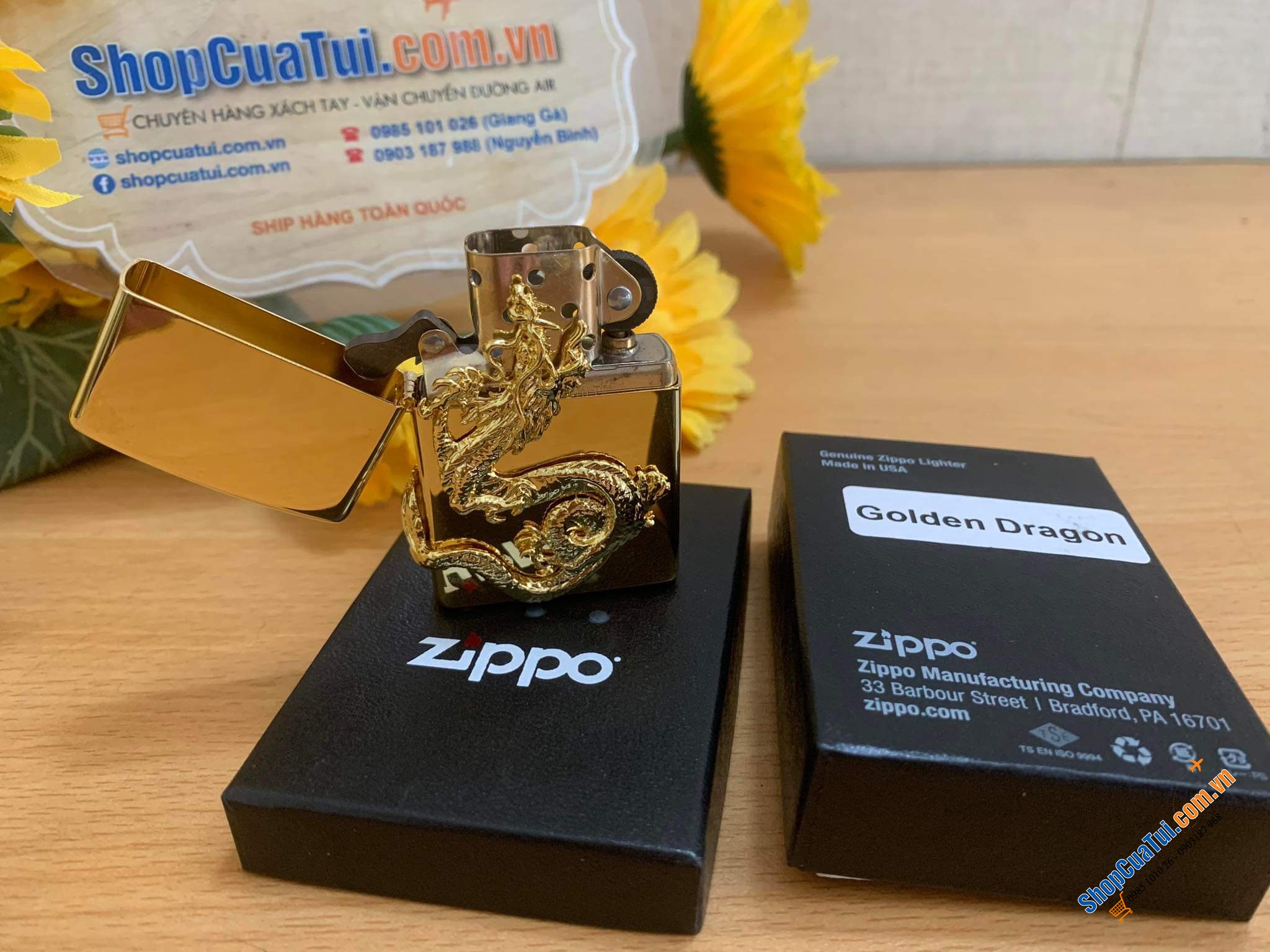 Bật lửa Zippo rồng vàng 3D trong bộ sưu tập 12 con giáp Châu Á tuyệt đẹp - Made in USA - tượng trưng cho quyền lực, danh dự, thành công