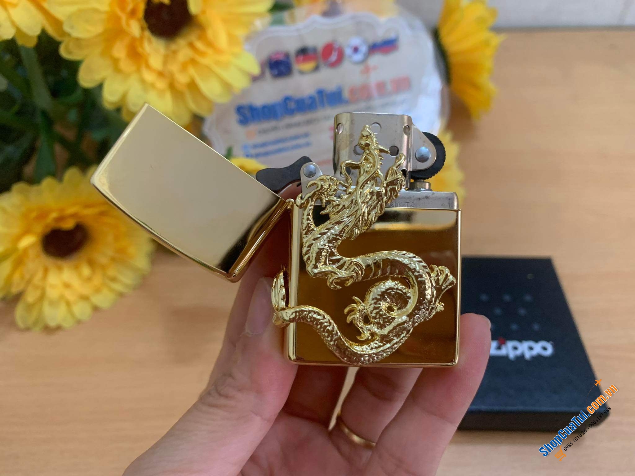 Bật lửa Zippo rồng vàng 3D trong bộ sưu tập 12 con giáp Châu Á tuyệt đẹp - Made in USA - tượng trưng cho quyền lực, danh dự, thành công