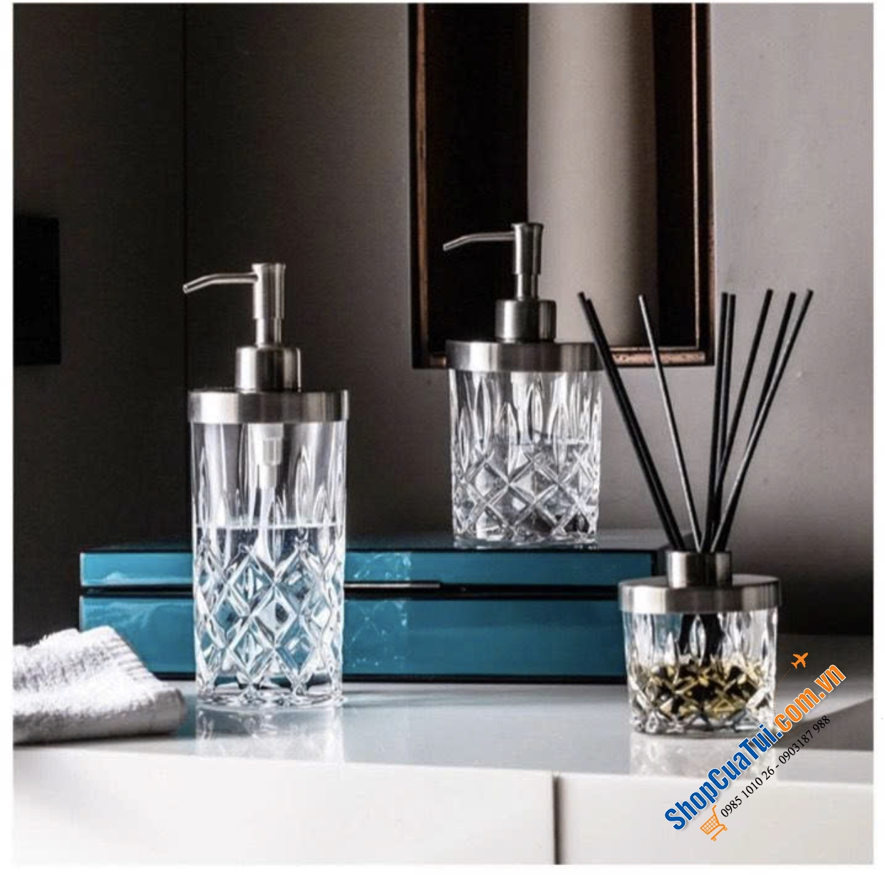 COMBO 3 MÓN: 2 bình chiết xà phòng và 1 bình đựng tinh dầu Nachtmann Noblesse