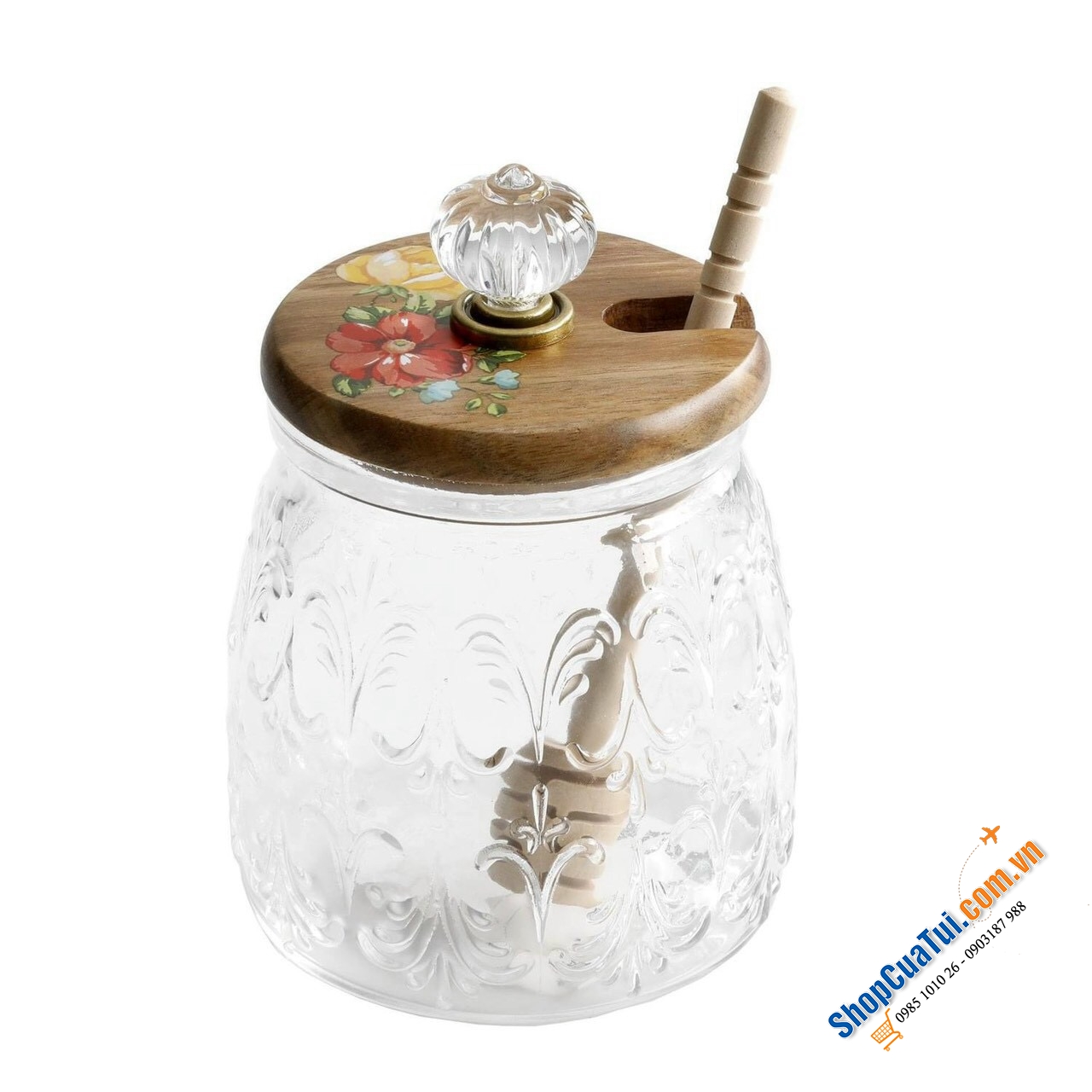 HŨ MẬT ONG THE PIONEER WOMAN thiết kế Vintage Floral của Ree bằng thuỷ tinh cao cấp