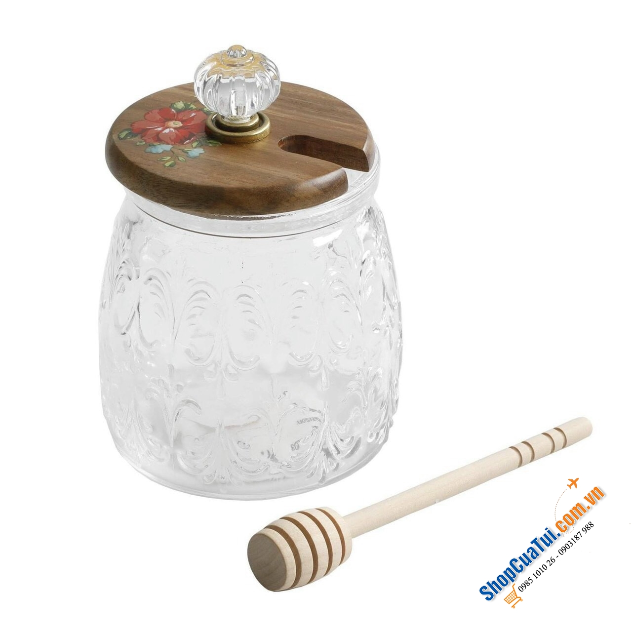HŨ MẬT ONG THE PIONEER WOMAN thiết kế Vintage Floral của Ree bằng thuỷ tinh cao cấp