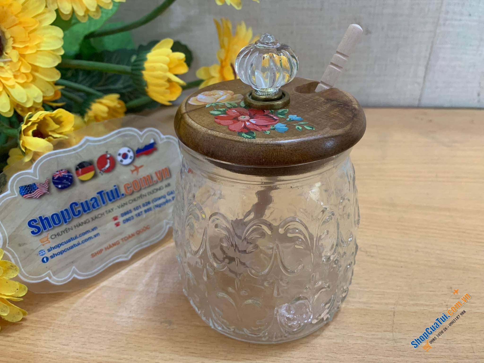HŨ MẬT ONG THE PIONEER WOMAN thiết kế Vintage Floral của Ree bằng thuỷ tinh cao cấp