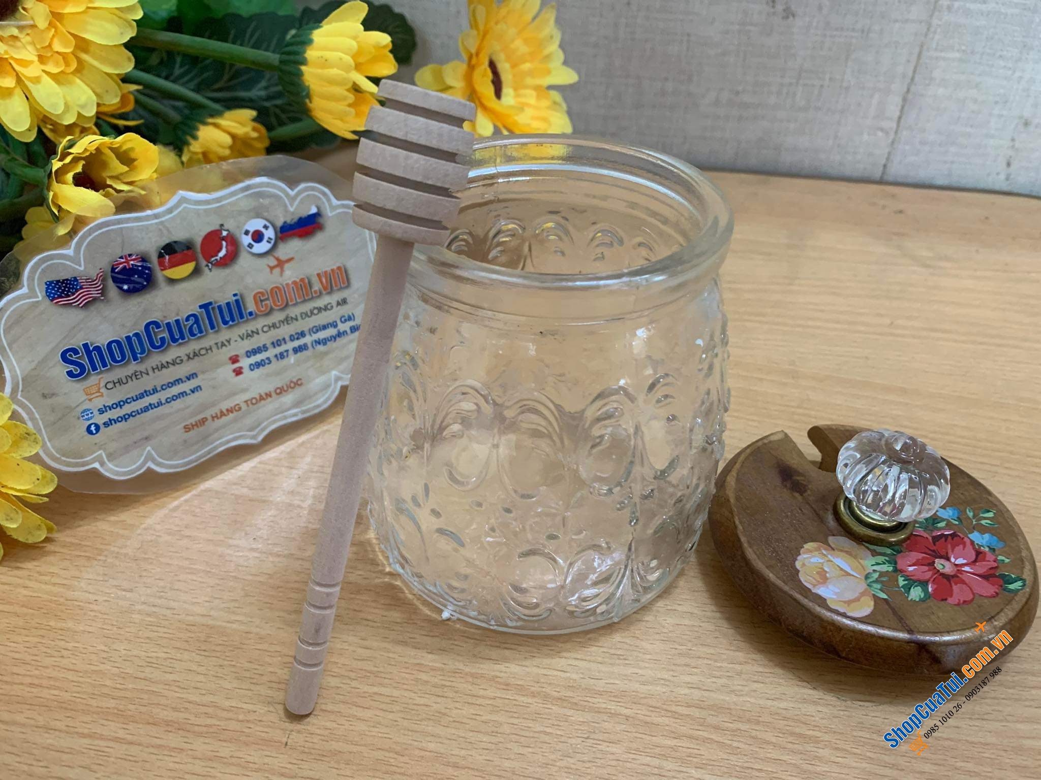 HŨ MẬT ONG THE PIONEER WOMAN thiết kế Vintage Floral của Ree bằng thuỷ tinh cao cấp