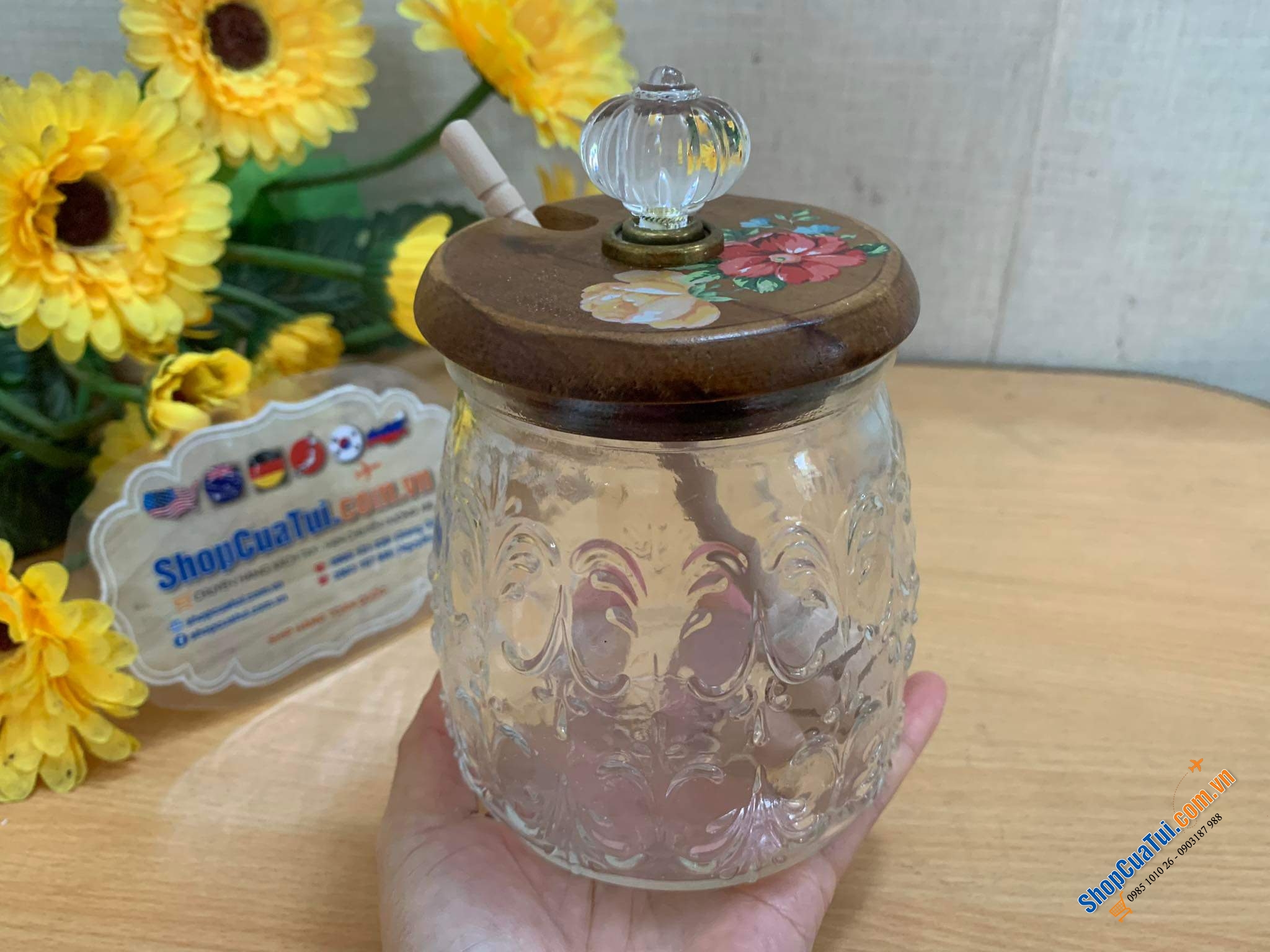 HŨ MẬT ONG THE PIONEER WOMAN thiết kế Vintage Floral của Ree bằng thuỷ tinh cao cấp