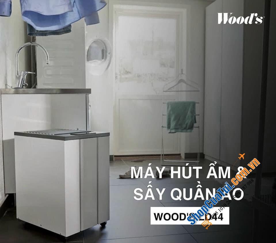 Máy hút ẩm kèm sấy quần áo WOODS LD44 - hút ẩm hiệu quả trong không gian có diện tích lên đến 140 m²