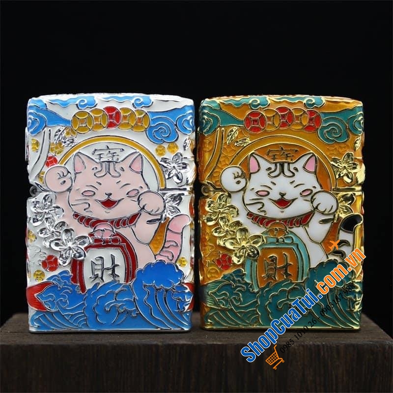 Bật lửa Zippo Mèo Thần Tài Dạ Quang, phát sáng giữa đêm tối - Made in USA - Vỏ hộp sang chảnh