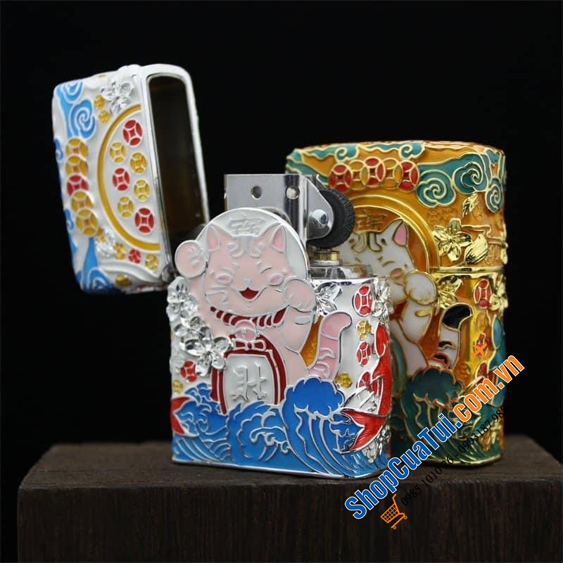Bật lửa Zippo Mèo Thần Tài Dạ Quang, phát sáng giữa đêm tối - Made in USA - Vỏ hộp sang chảnh