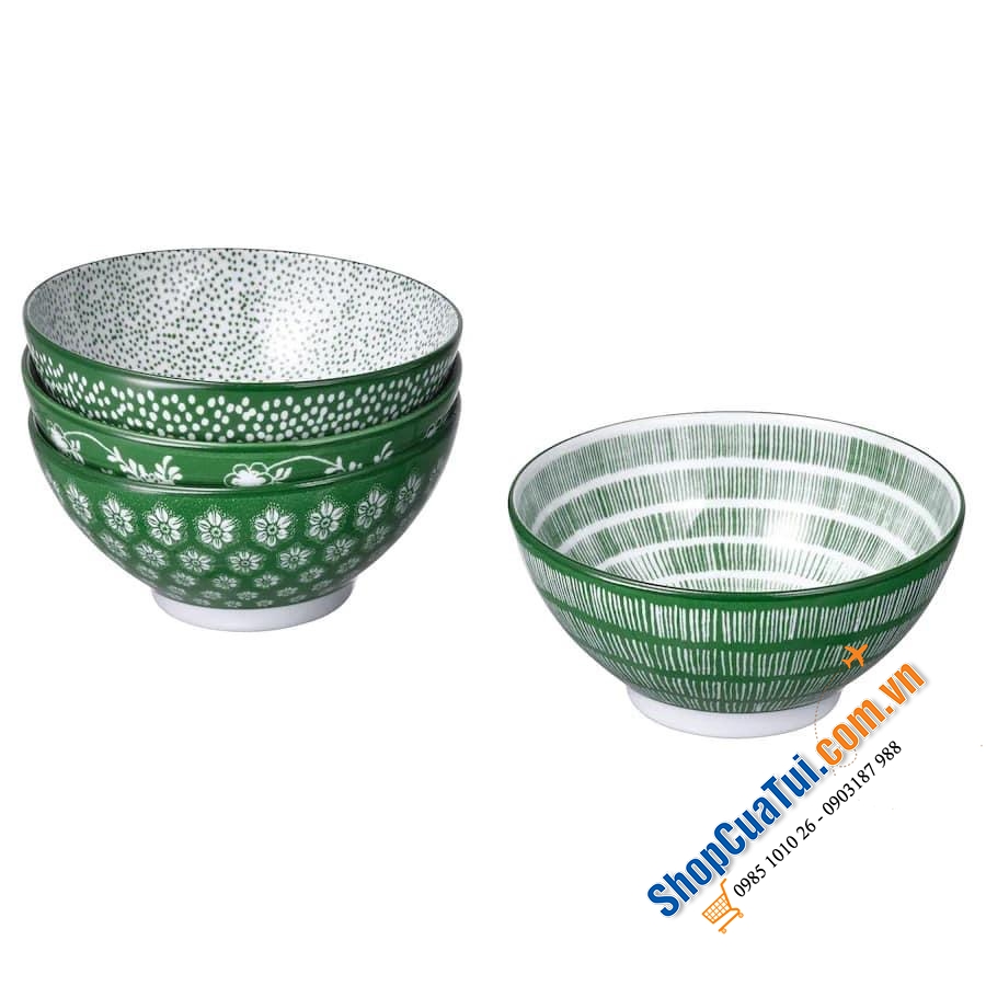 SET BÁT ĂN CƠM  IKEA HOA VĂN XANH ENTUSIASM ĐỨC 12 CM.
