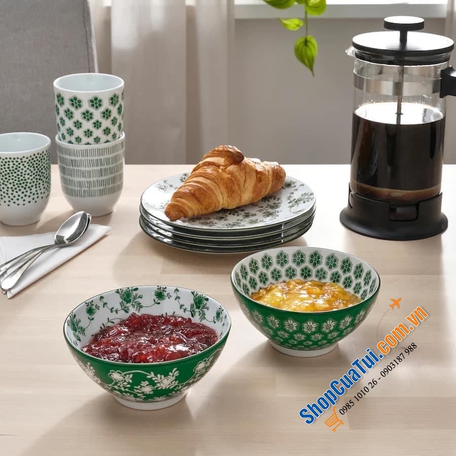 SET BÁT ĂN CƠM  IKEA HOA VĂN XANH ENTUSIASM ĐỨC 12 CM.