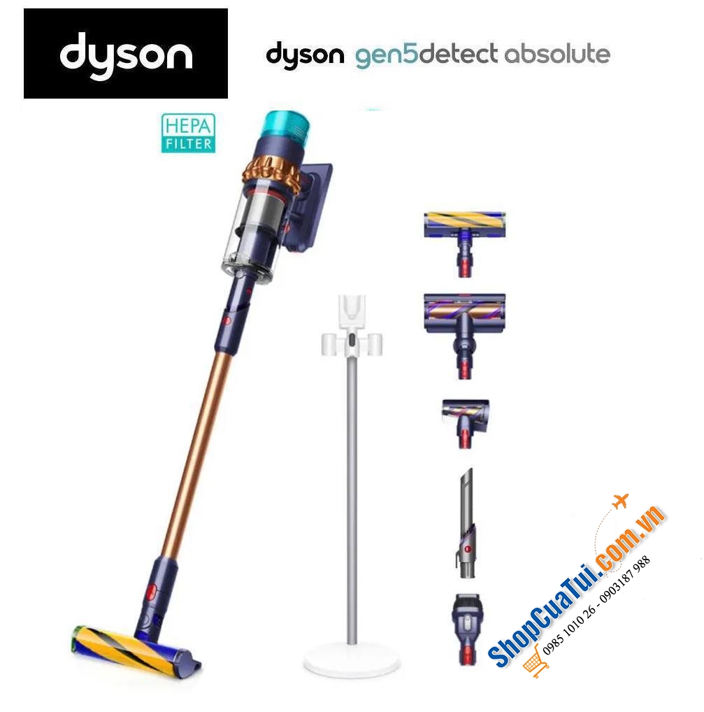 Hút bụi Dyson Gen5 detect™ Absolute - bản HEPA ống vàng - Model cao cấp xịn xò nhất 2023 nhà Dyson - tặng kèm Dyson Floor Dok Multi