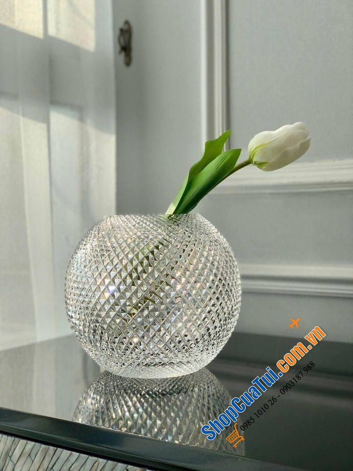 Lọ hoa pha lê cầu Bohemia đường kính 20.5cm Mẫu vân kim cương