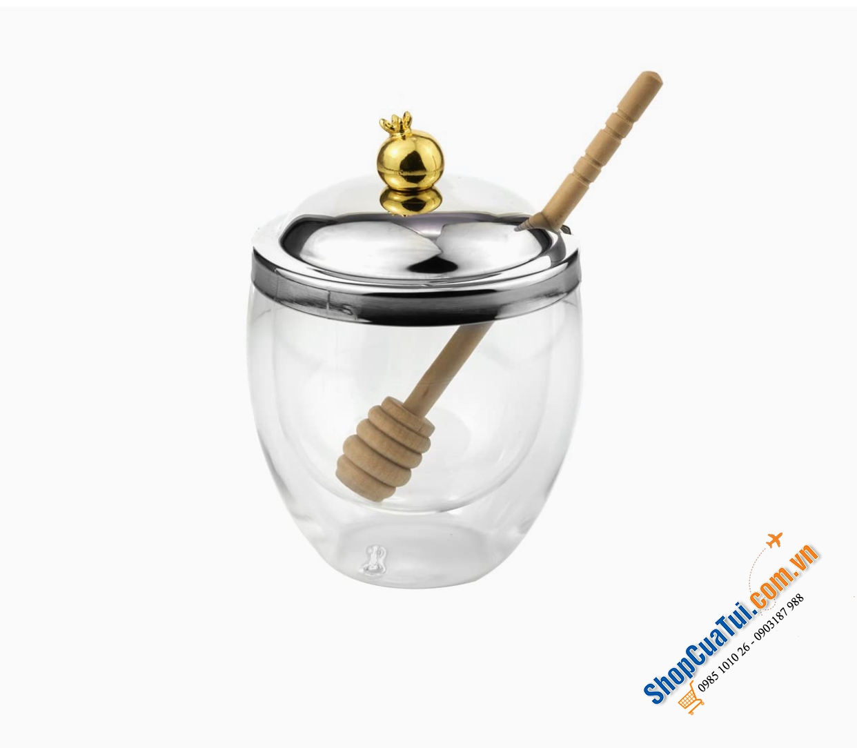 Hũ mật ong thủy tinh 2 lớp Godinger Pomegranate 10cm