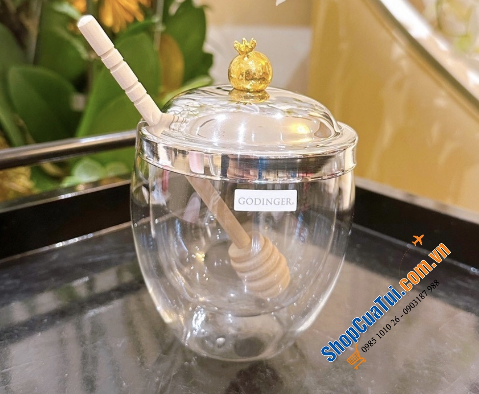 Hũ mật ong thủy tinh 2 lớp Godinger Pomegranate 10cm