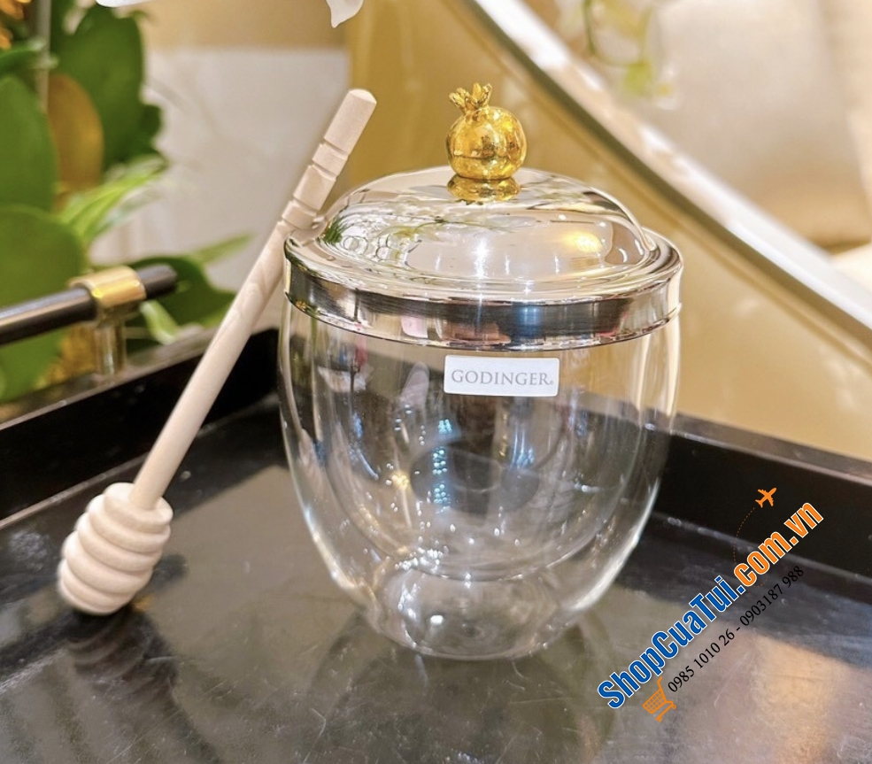 Hũ mật ong thủy tinh 2 lớp Godinger Pomegranate 10cm
