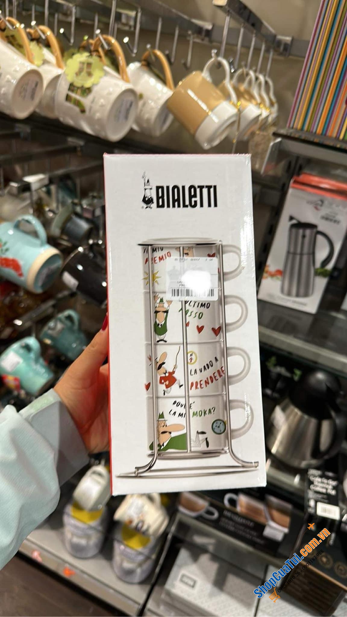 Ly Cappucino BIALETTI, Sét 4 cốc kèm khung xếp chồng.