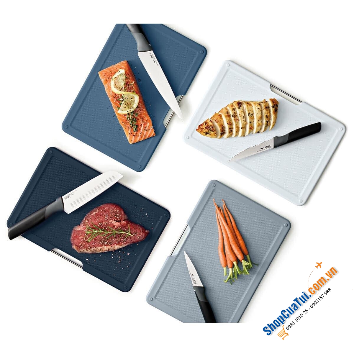 Bộ Dao Thớt 8 Món Joseph Joseph Folio Plus 60216 gồm 4 dao và 4 thớt SIZE LỚN