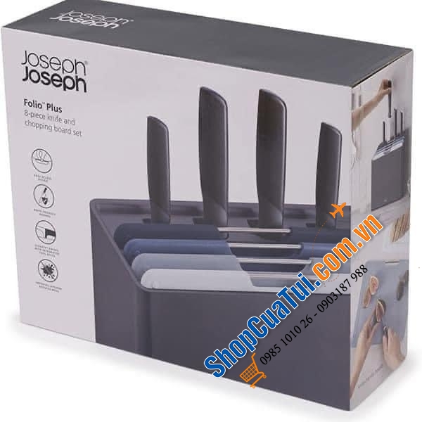 Bộ Dao Thớt 8 Món Joseph Joseph Folio Plus 60216 gồm 4 dao và 4 thớt SIZE LỚN