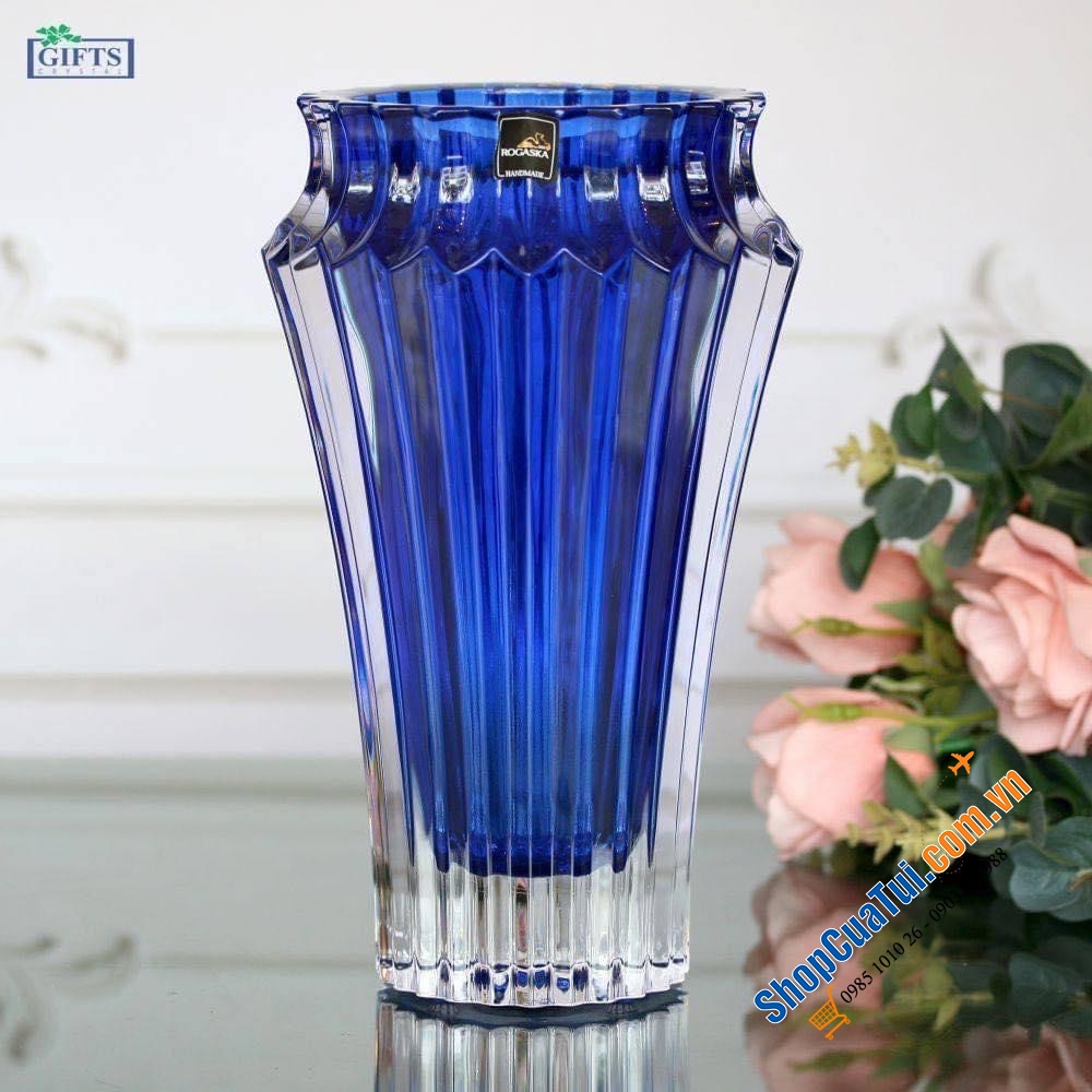 Lọ hoa pha lê Rogaska Crown Jewel 25cm - Các màu: Xanh Blue, Xanh dương, Đen, Đỏ, Trắng