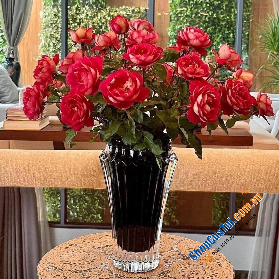 Lọ hoa pha lê Rogaska Crown Jewel 25cm - Các màu: Xanh Blue, Xanh dương, Đen, Đỏ, Trắng
