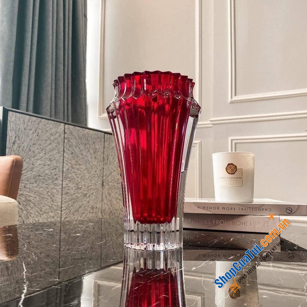 Lọ hoa pha lê Rogaska Crown Jewel 25cm - Các màu: Xanh Blue, Xanh dương, Đen, Đỏ, Trắng