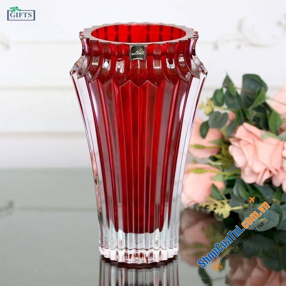 Lọ hoa pha lê Rogaska Crown Jewel 25cm - Các màu: Xanh Blue, Xanh dương, Đen, Đỏ, Trắng