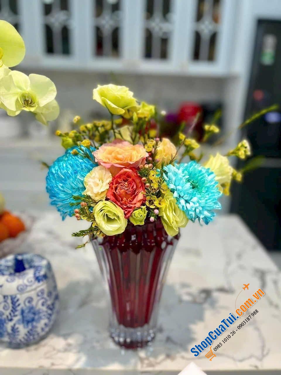 Lọ hoa pha lê Rogaska Crown Jewel 25cm - Các màu: Xanh Blue, Xanh dương, Đen, Đỏ, Trắng