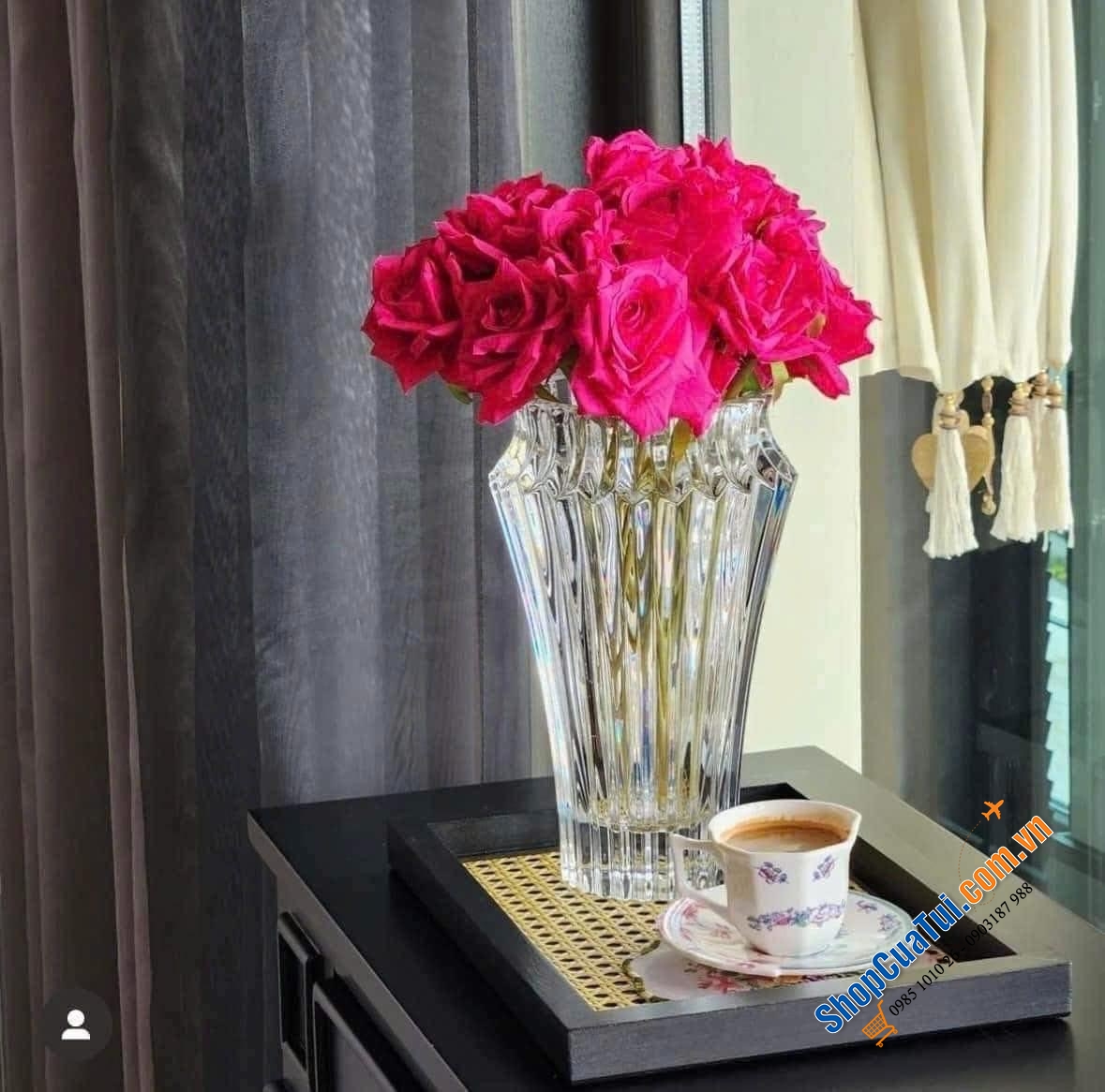 Lọ hoa pha lê Rogaska Crown Jewel 25cm - Các màu: Xanh Blue, Xanh dương, Đen, Đỏ, Trắng