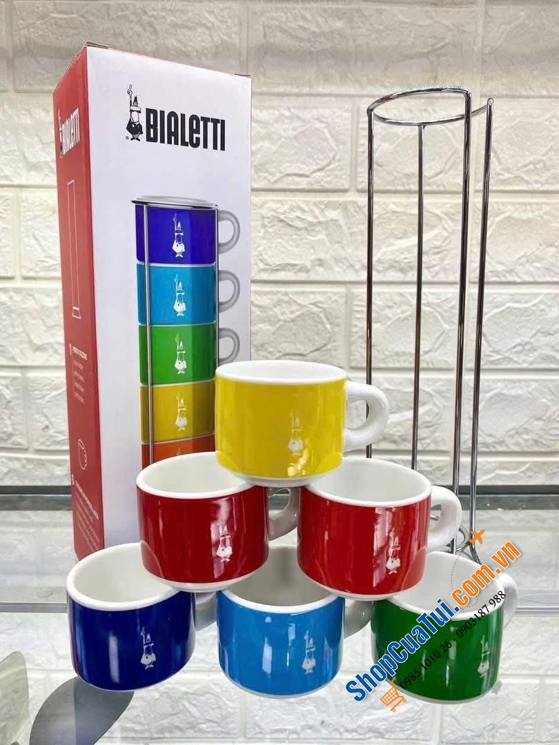 CỐC ESPRESSO BIALETTI  - Sét 6c kèm khung xếp chồng, màu cầu vồng