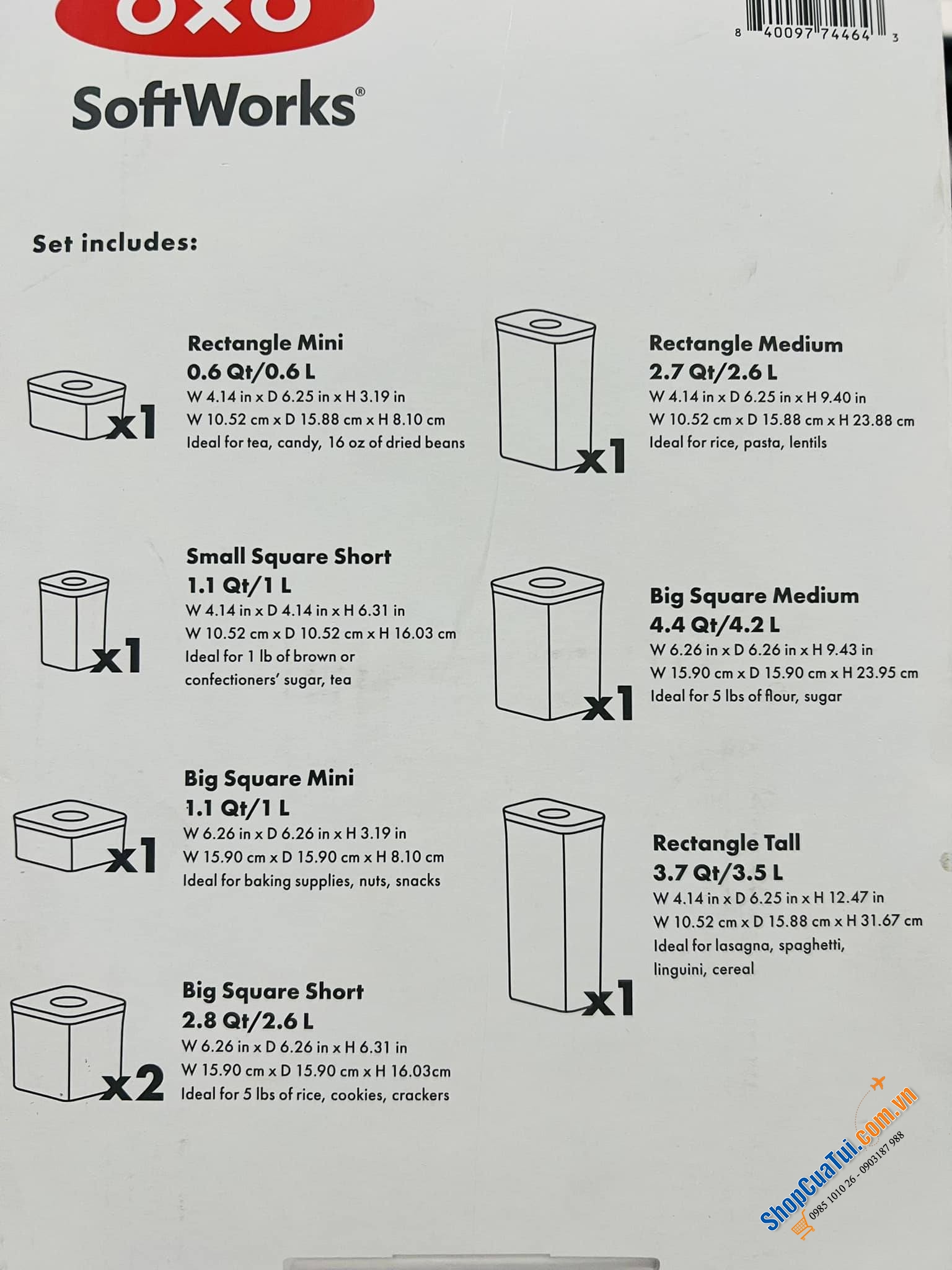 Sét hộp đựng đựng đồ khô 8 món OXO SoftWorks
