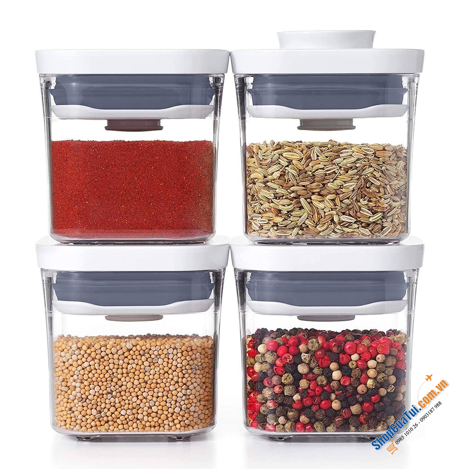 Sét 4 hộp đựng gia vị, thảo mộc Oxo - Bộ hộp đựng POP mini 4 món OXO 200ml hoàn hảo để giữ thảo mộc và gia vị khô luôn tươi ngon và ngăn nắp